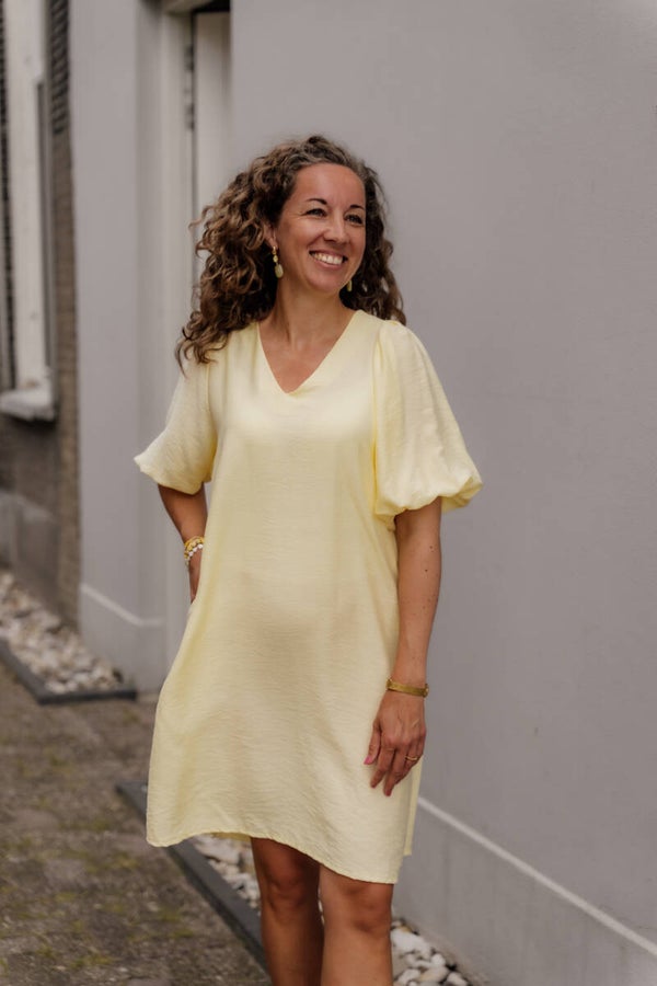 Azzurro jurk a-lijn pofmouw - butteryellow