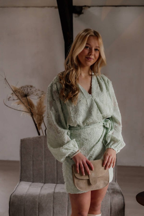 La Flor korte overslag feather jurk - mintgroen