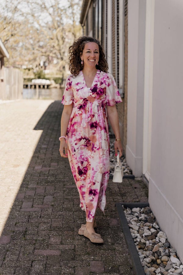 La Flor maxi jurk bloemenprint roze