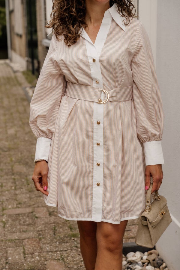 La Flor klassieke jurk streep - beige