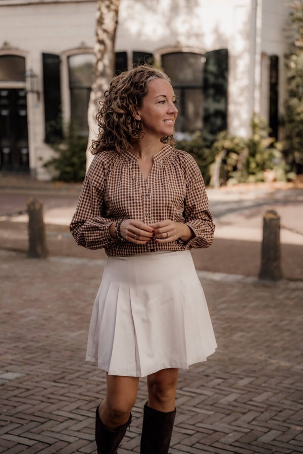 La Flor blouse ruit camel-bruin