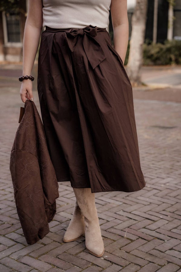 !! La Flor katoenen midi rok strik - choco