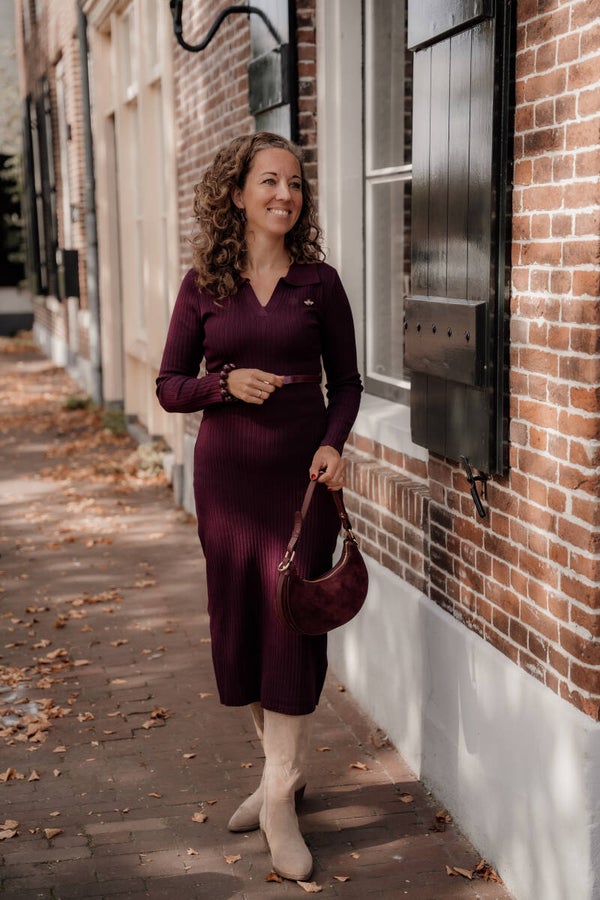 La Flor bodycon jurk ceintuur bordeaux