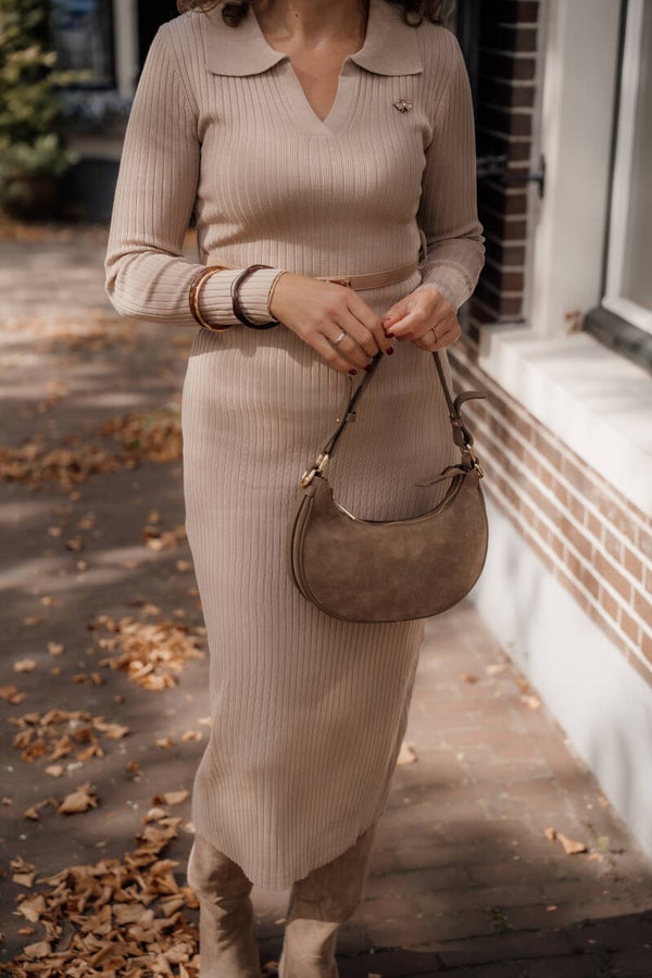 La Flor bodycon jurk ceintuur beige