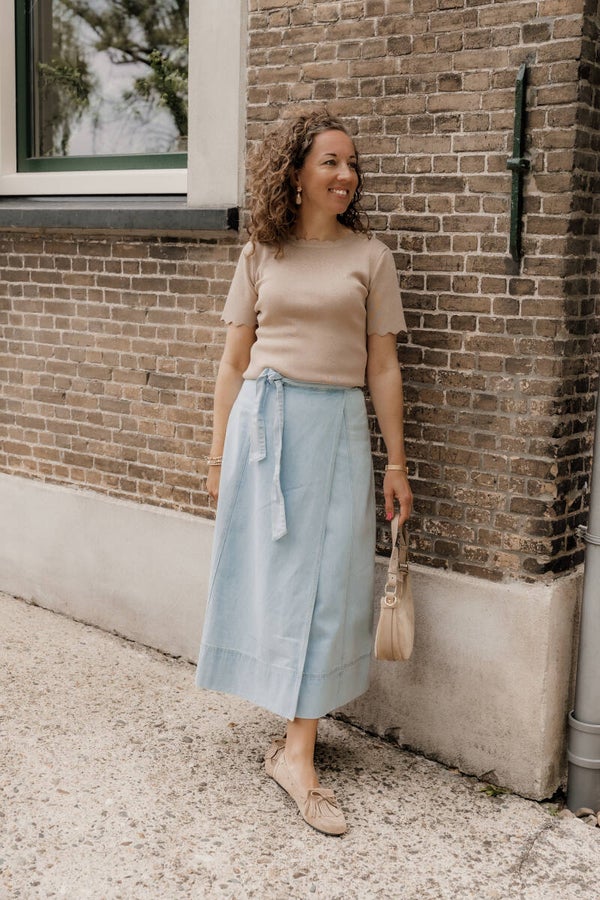 La Flor top schulprand korte mouw - taupe