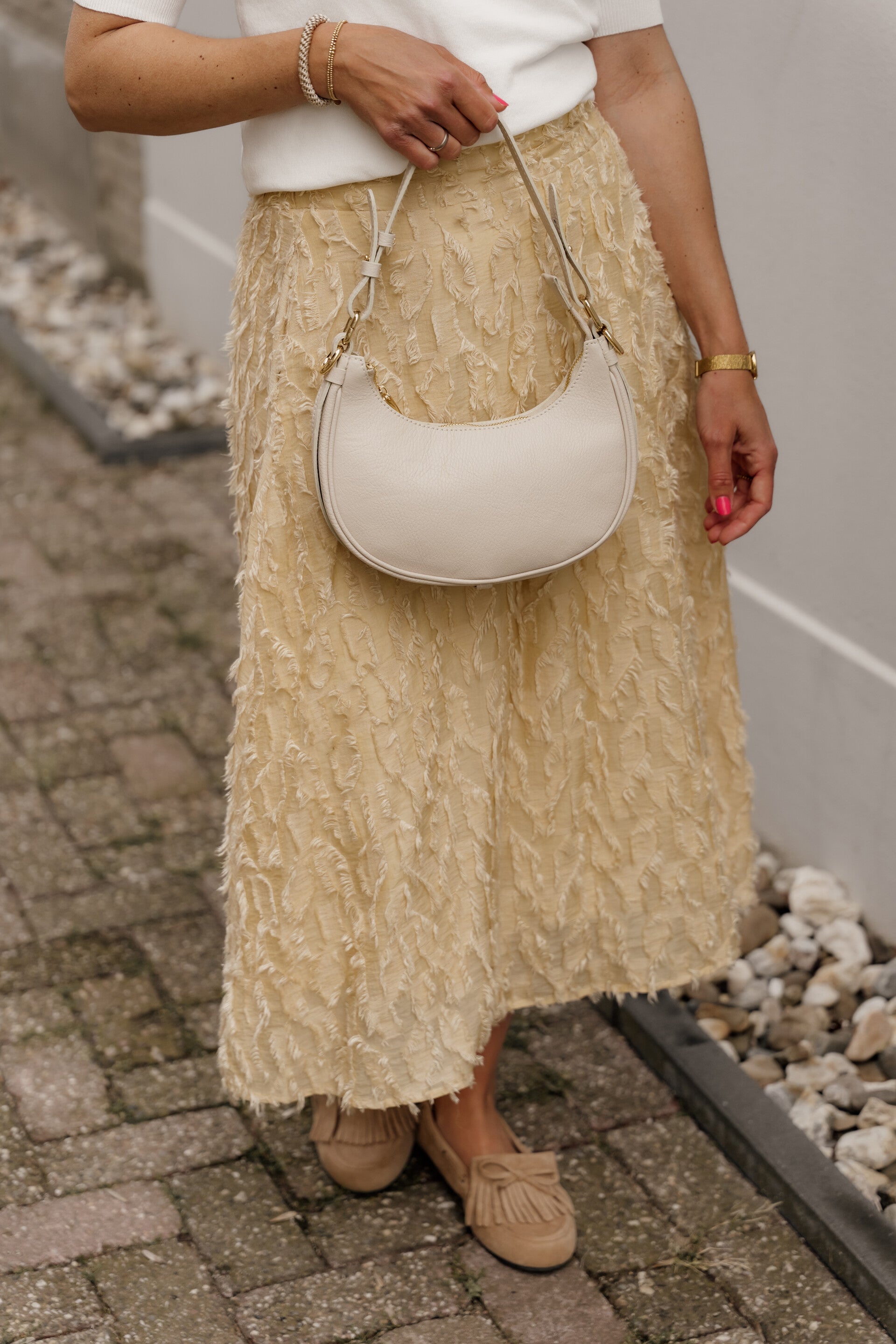 La Flor leren tas Gwyneth - ecru