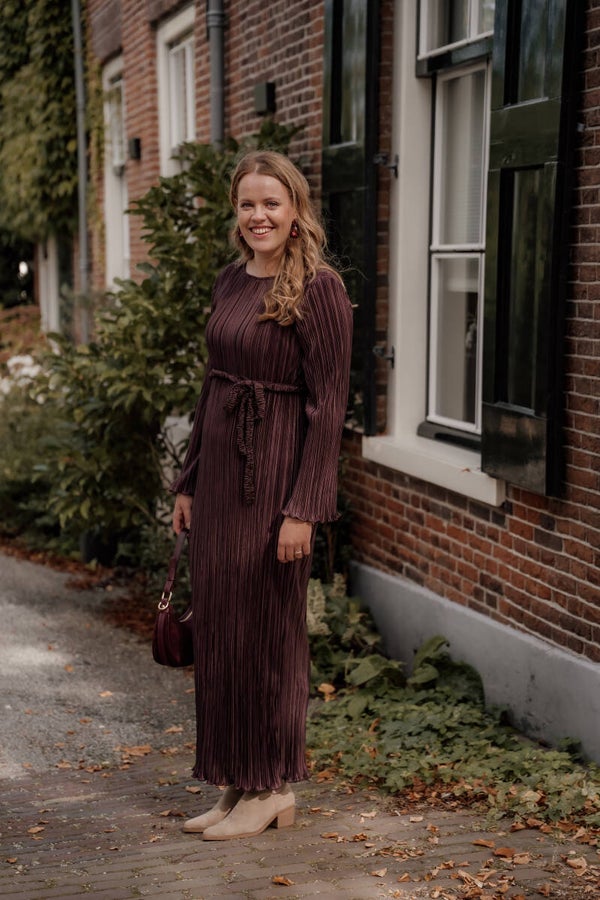 La Flor plissé jurk - aubergine