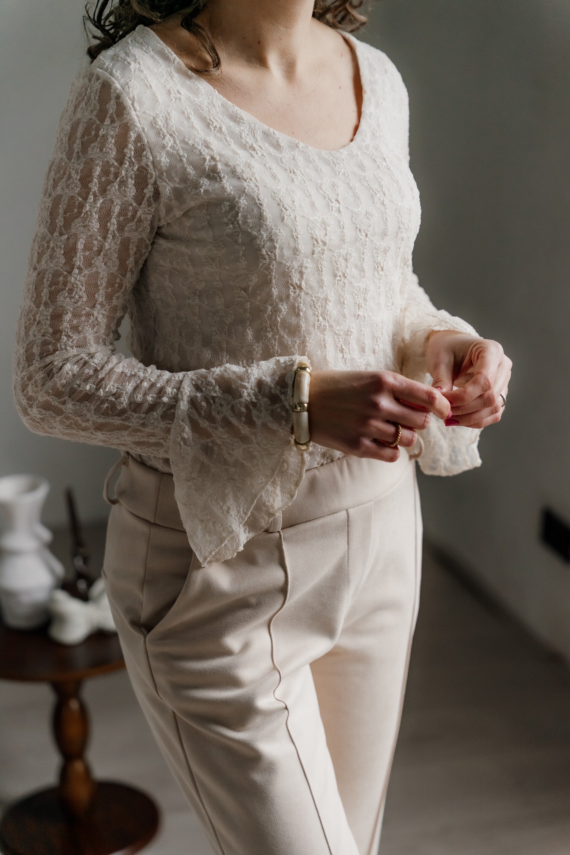 Triple Nine kanten top - beige