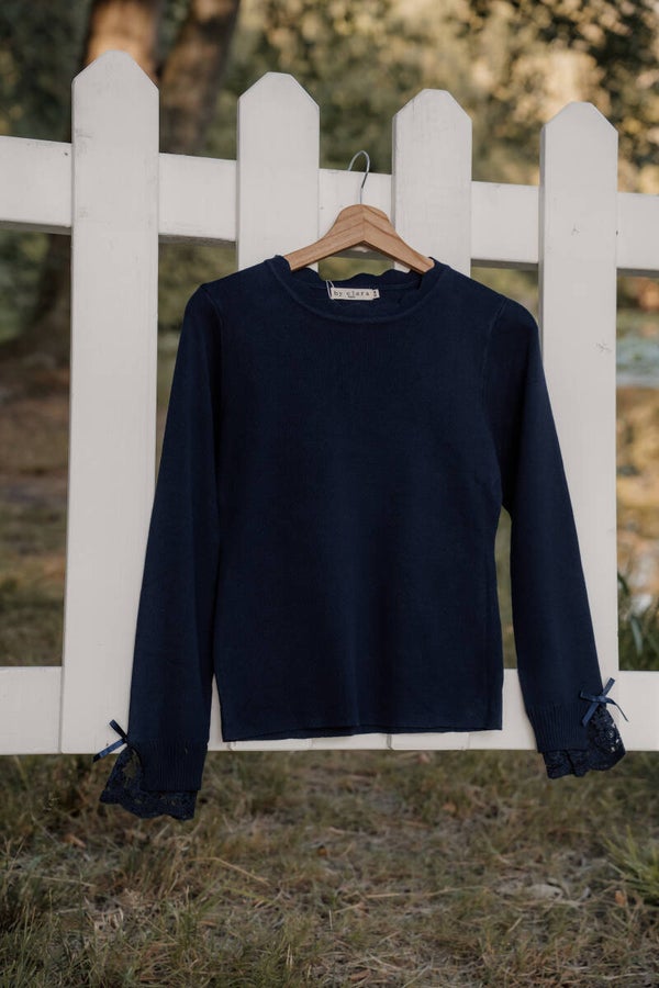 La Flor top kanten details - donkerblauw