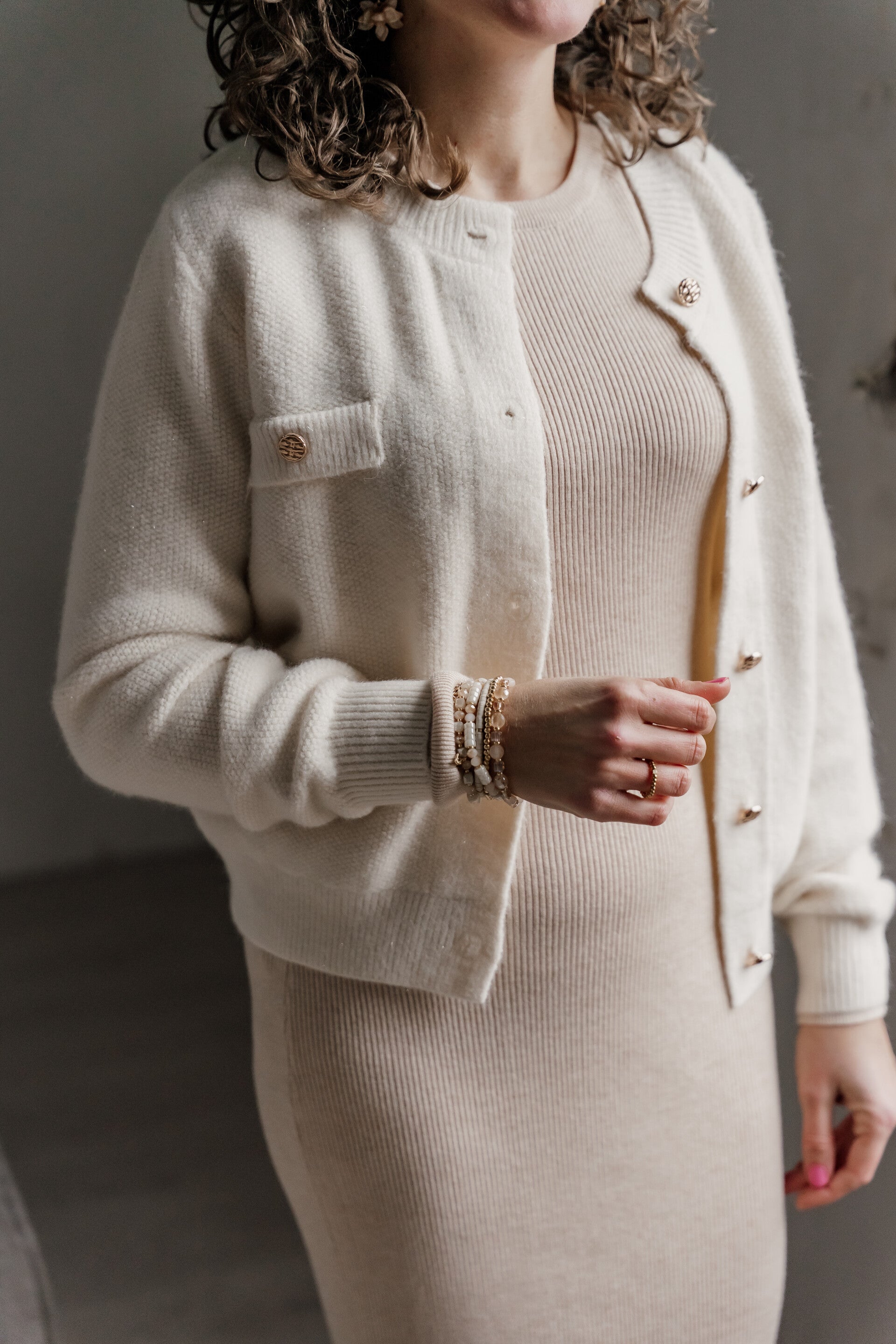 La Flor vest gouden knopen - ecru