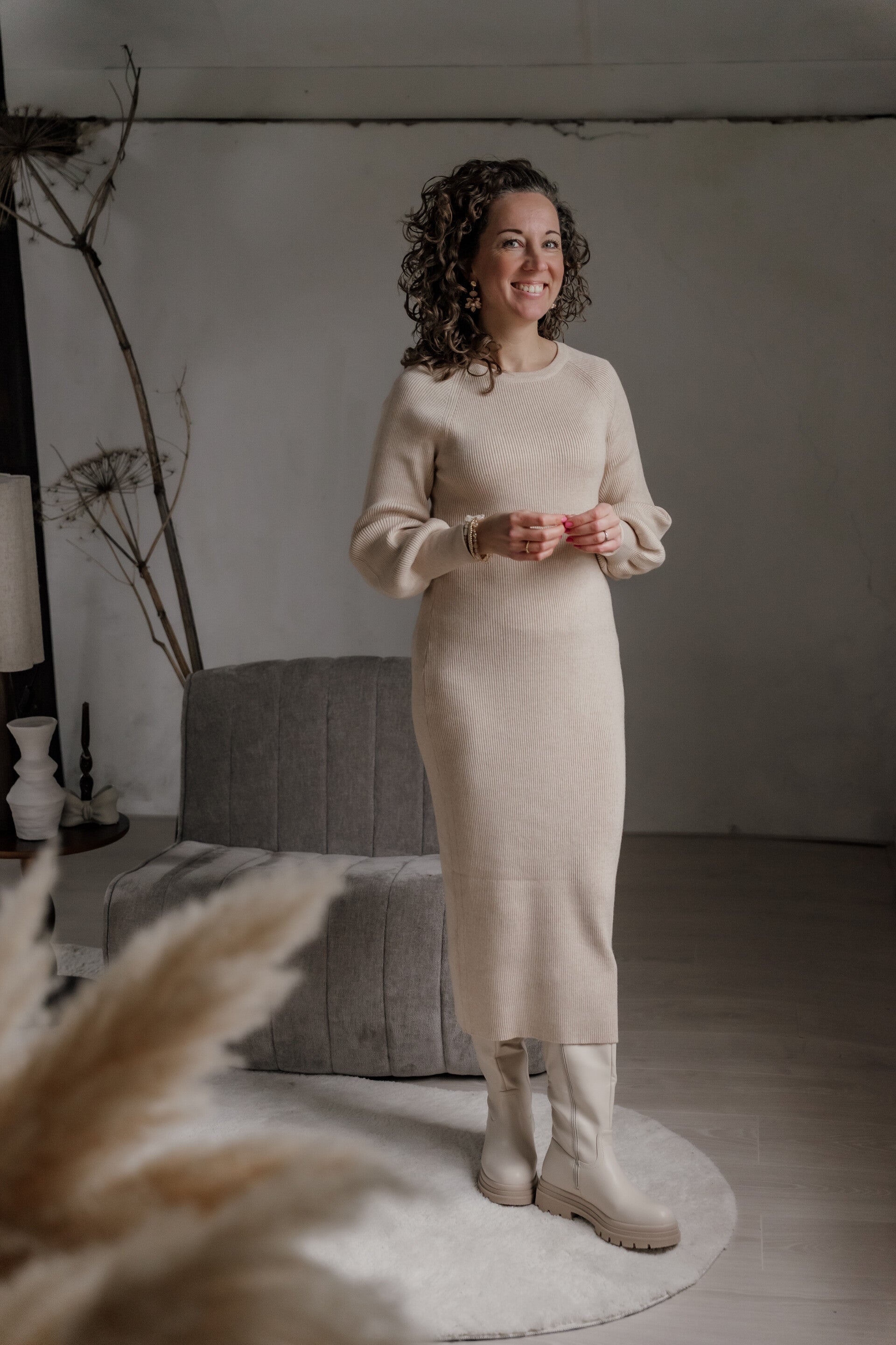 Azzurro bodycon jurk - beige