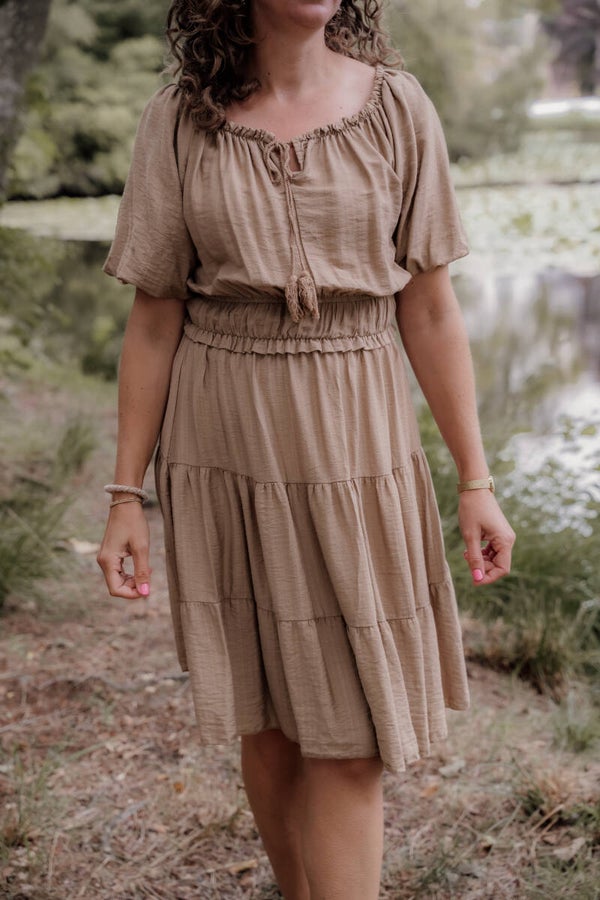 La Flor jurk strikceintuur camel