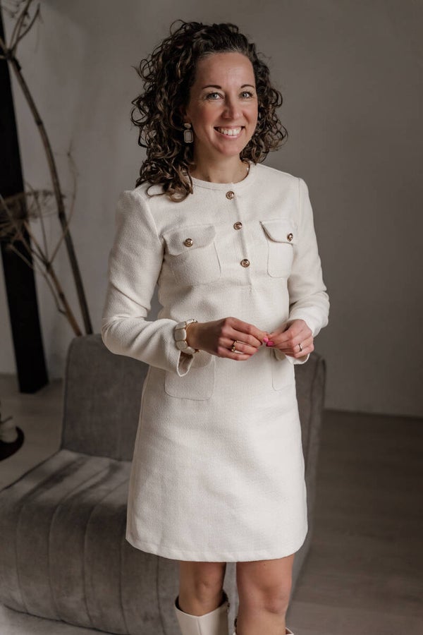 La Flor bouclé jurk - off white