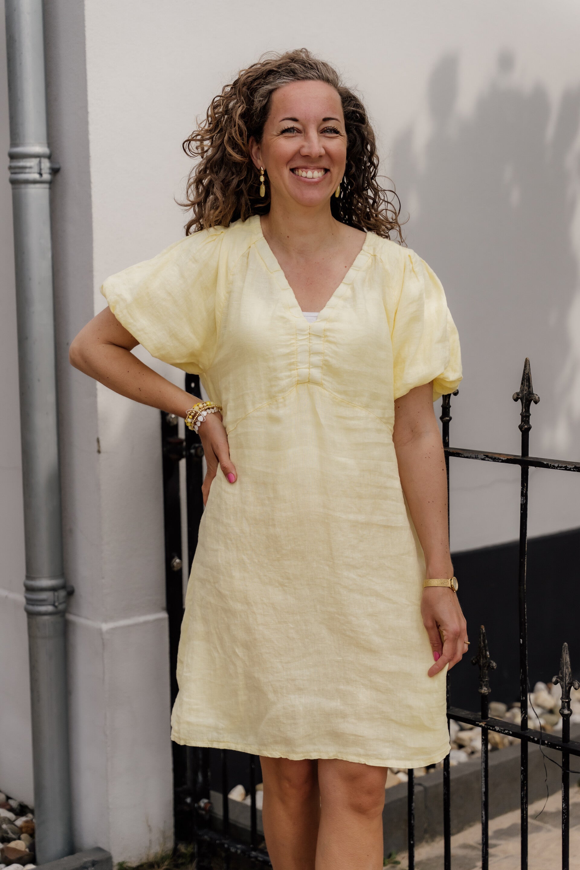 La Flor linnen jurk butteryellow