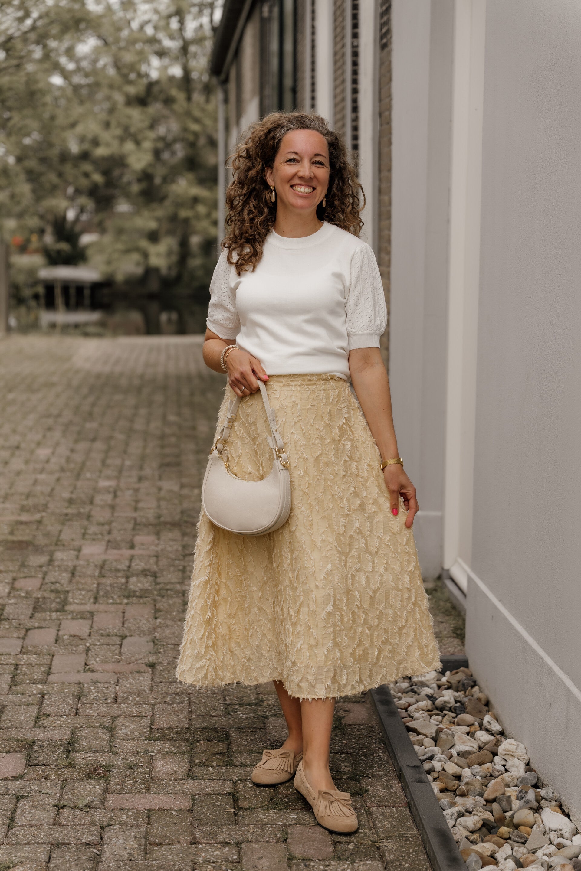 Azzurro midi rok feather butter yellow