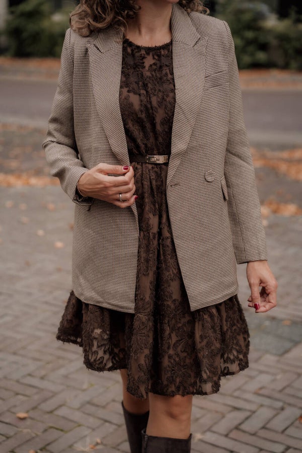 La Flor ruit blazer bruin