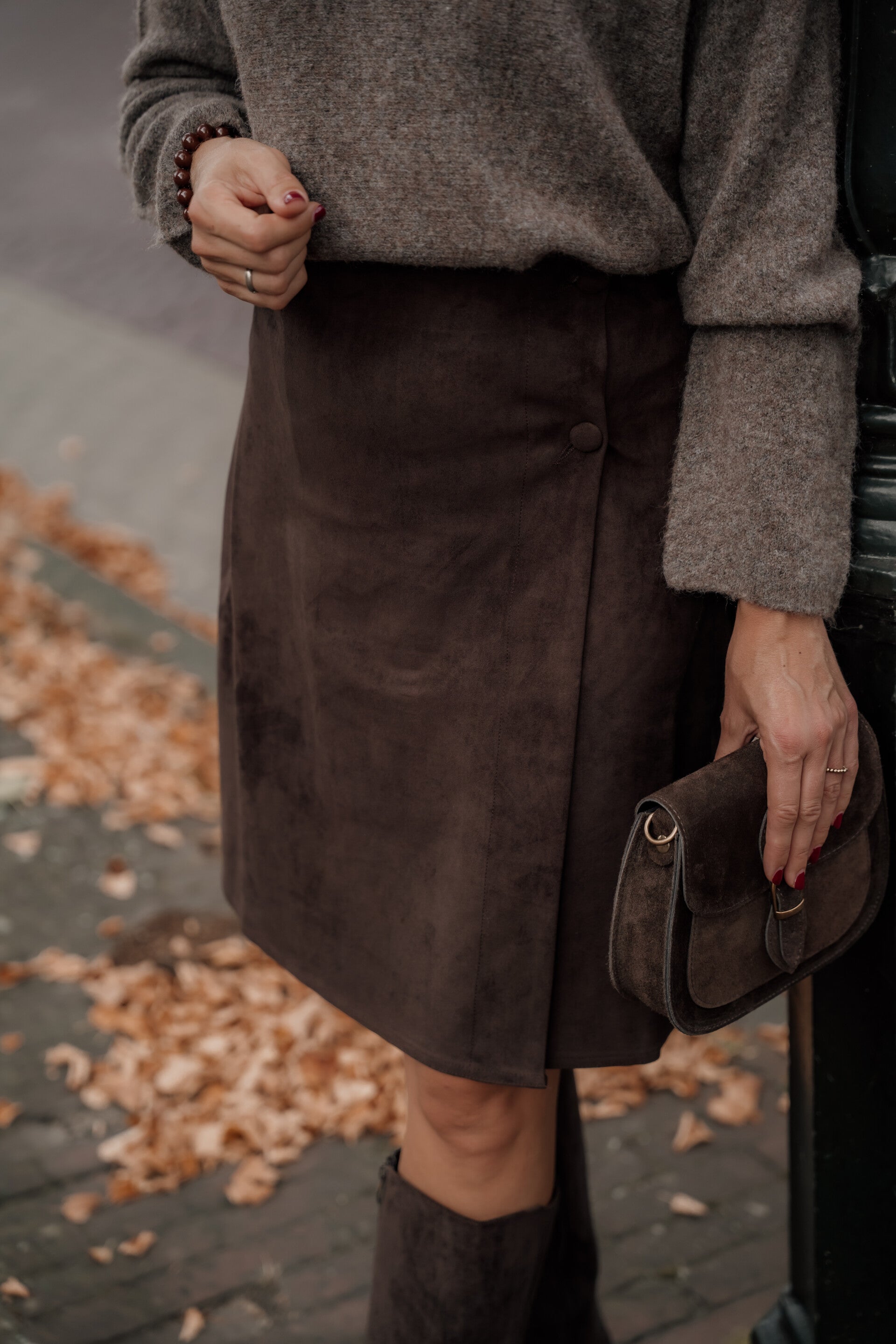 La Flor suedine rok knopen - bruin