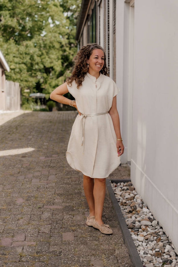 !! Azzurro doorknoop jurk licht beige