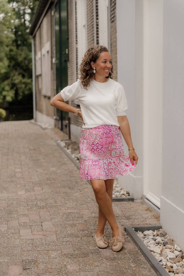La Flor kort rokje print roze-lila