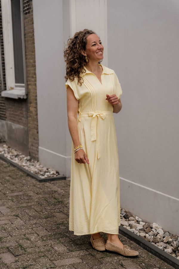 Azzurro midi jurk viscose butter yellow