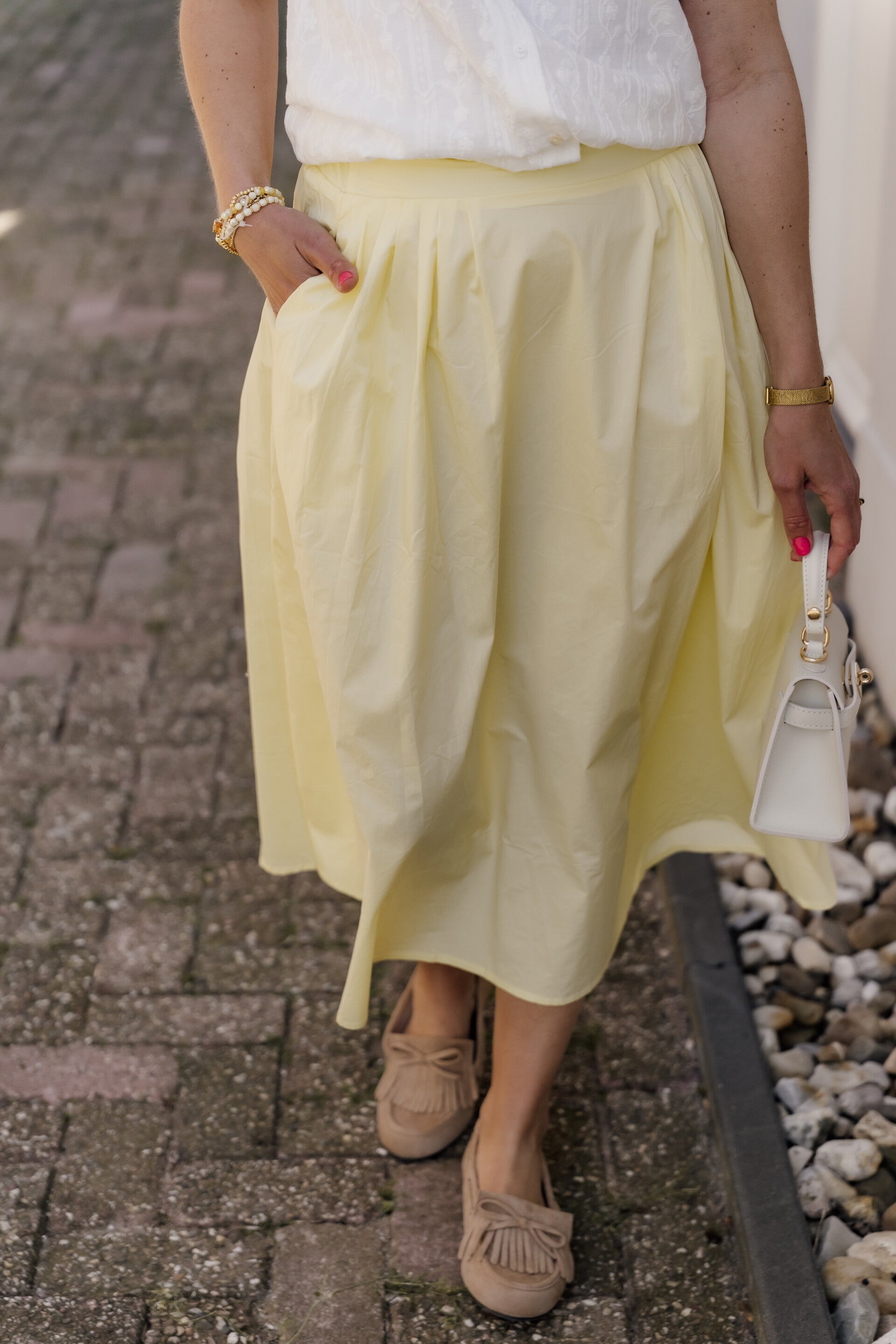 La Flor katoenen midi rok - lichtgeel
