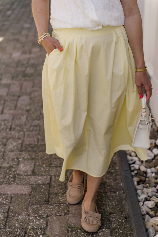 La Flor katoenen midi rok - lichtgeel