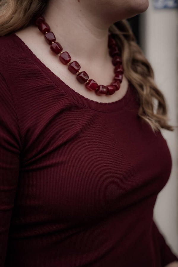 La Flor kralenketting licht bordeaux