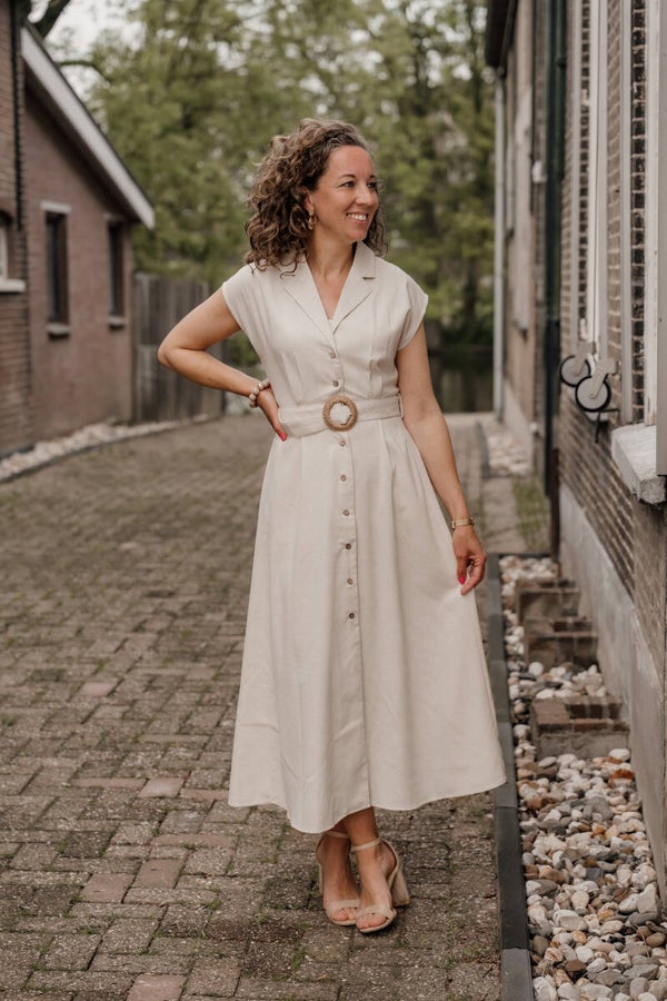 La Flor lange jurk linnen - beige
