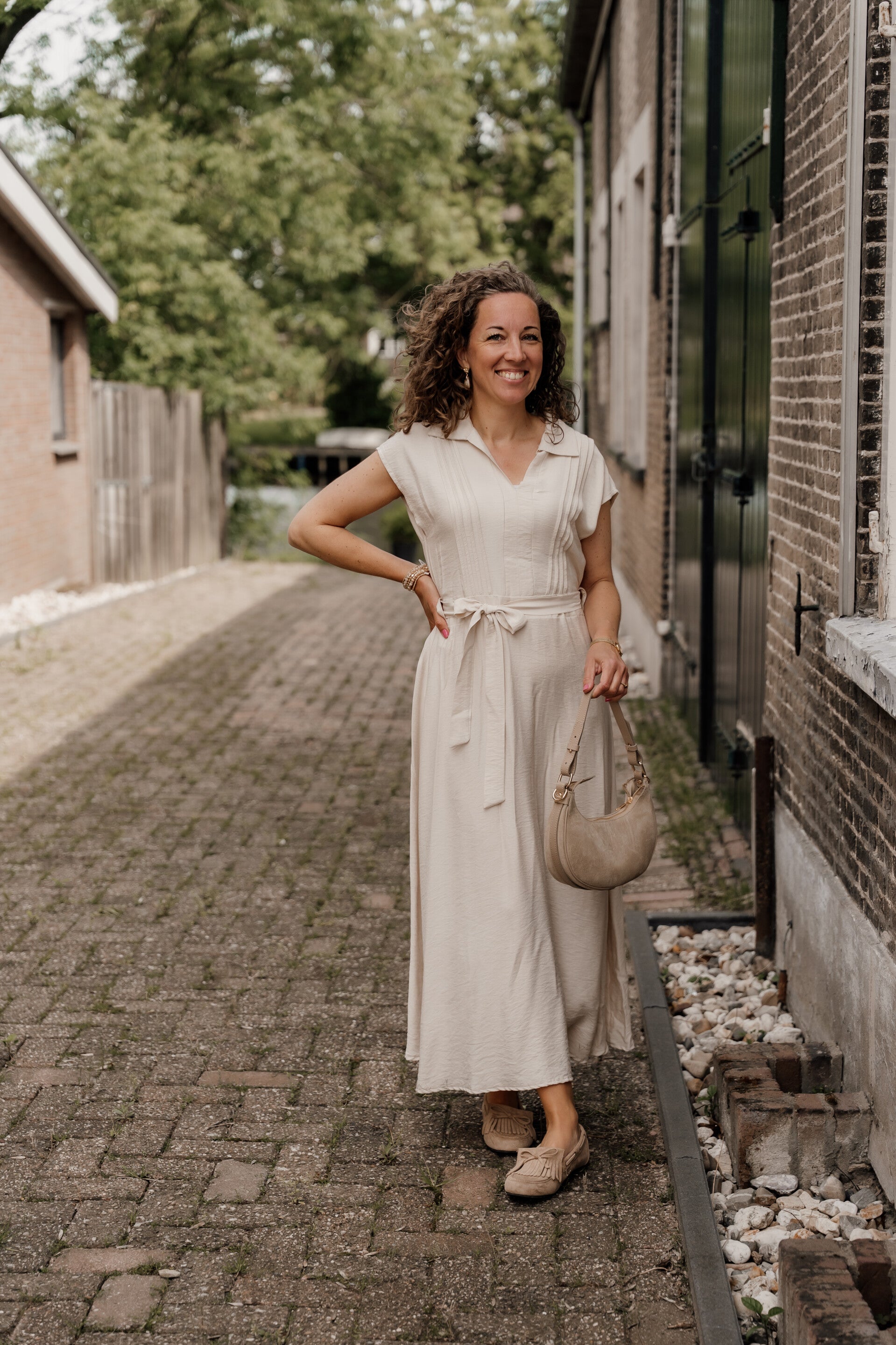 Azzurro midi jurk viscose beige