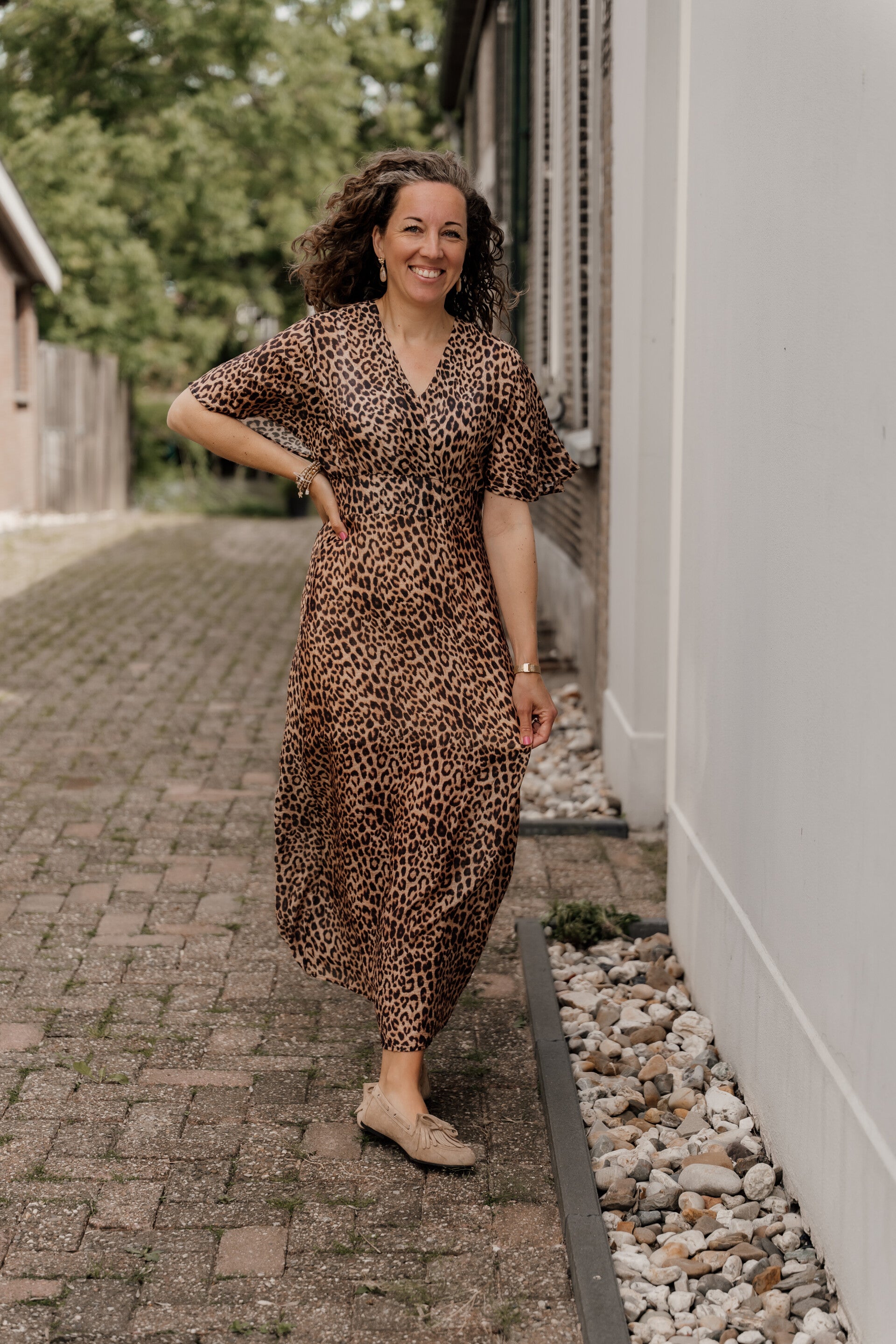 Azzurro maxi jurk print leopard