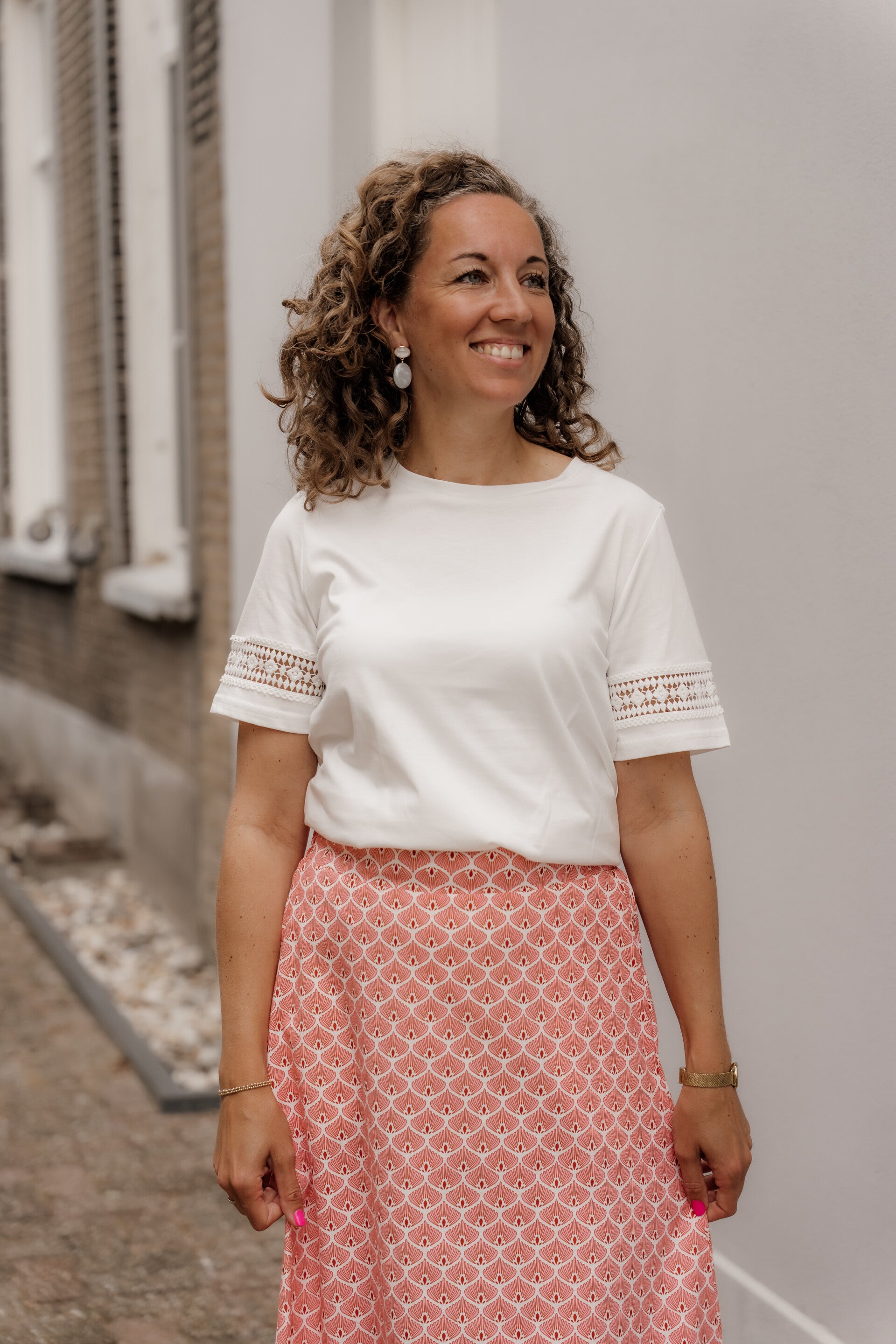 La Flor t-shirt broderie details wit