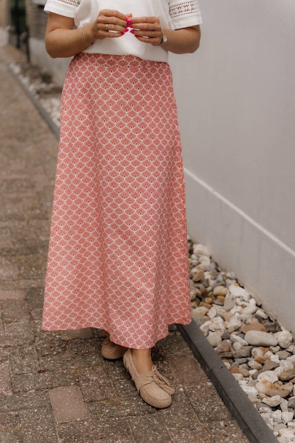 Azzurro midi rok print koraal-wit