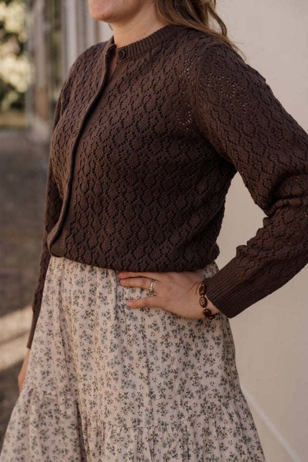 La Flor vest ajour gebreid - bruin