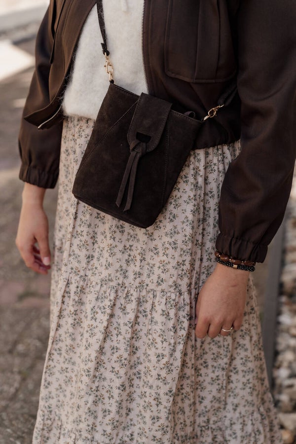 La Flor Tas Kendra suede - Donkerbruin