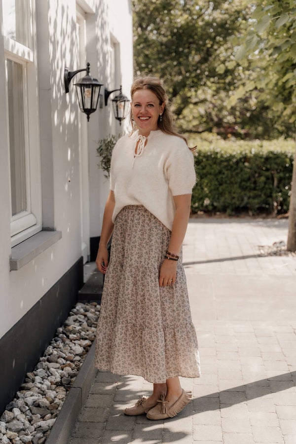 La Flor midi rok bloemenprint beige