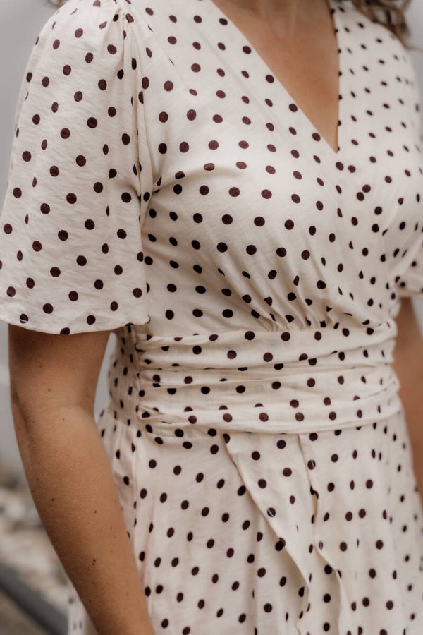 La Flor korte jurk polkadot beige-bruin