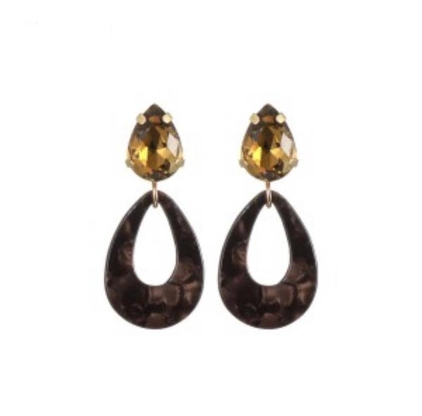 La Flor oorbellen ovaal kristal donkerbruin