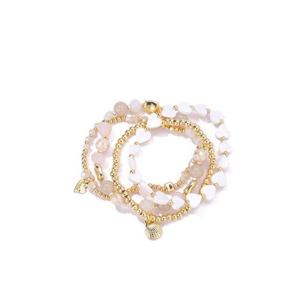 La Flor armbandjes hartjes beige-wit
