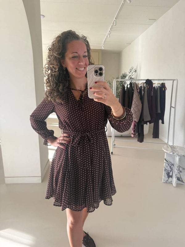 La Flor jurk ruffles polkadot bruin