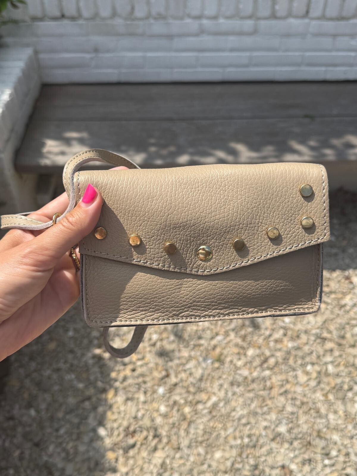 Sale tas leer studs taupe