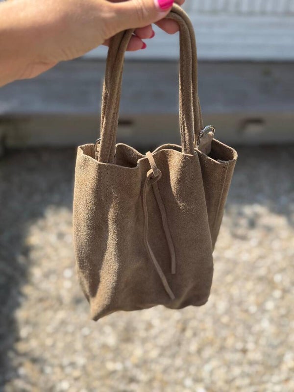 Sale handtas suède taupe