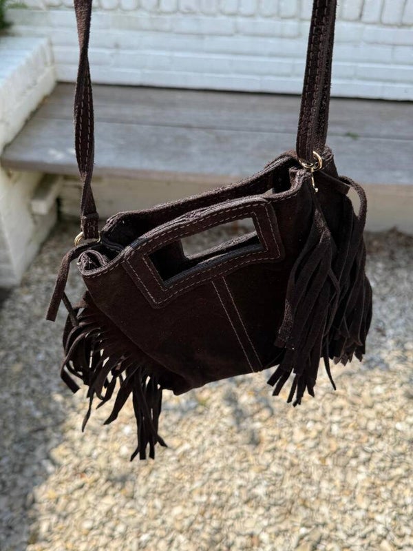 Sale tas leer fransjes bruin