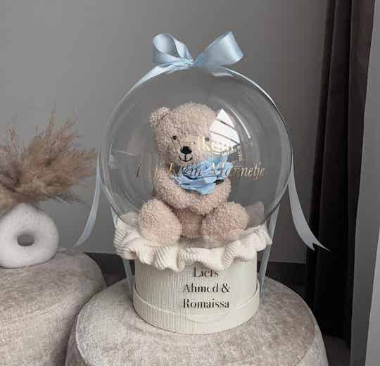 Jollein teddy naturel+blauwe roos + jollein wiegdeken ivory