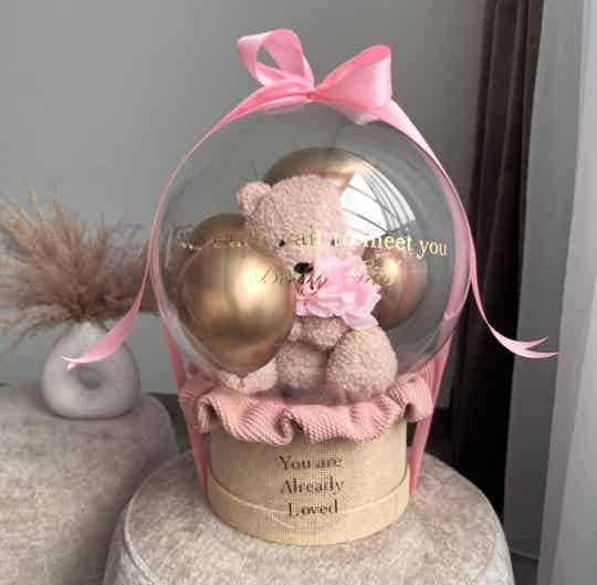 Jollein teddy naturel+roos  + ballonnen + jollein wiegdeken wild rose
