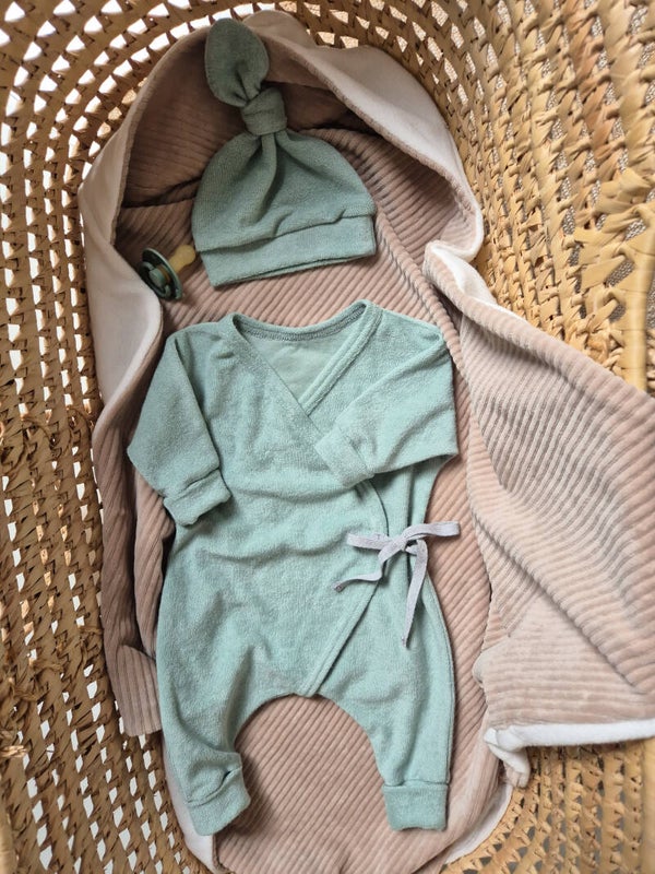 Kimono/overslag boxpakje ,badstof Oud Groen.