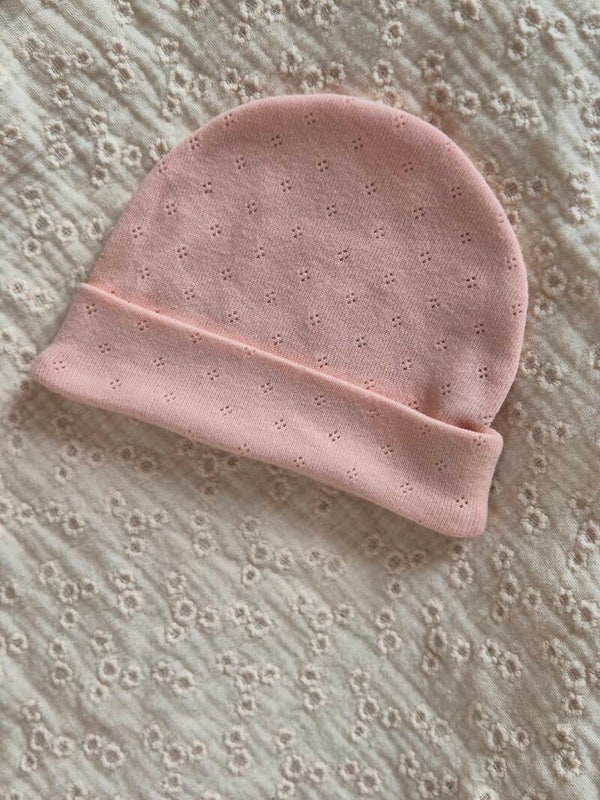 Mutsje zonder knoop en zonder strik ajour *Lichtroze*