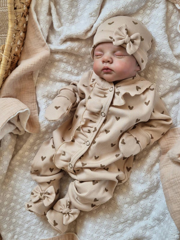 Boxpakje met ruffle *Hartjes licht beige*