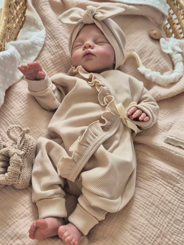 Overslagboxpakje rib met rufflerand *Licht beige *