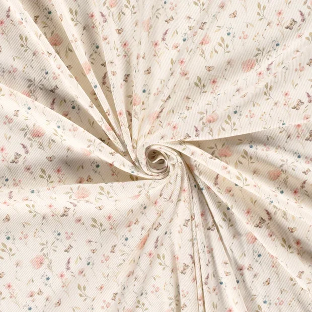 Slofjes rib met strikje *Veld bloemen*