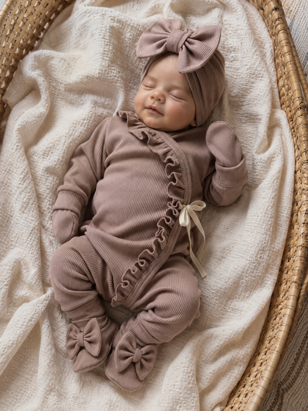 Boxpakje rib met ruffle rand *Taupe bruin*